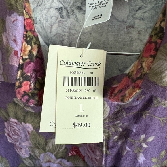 NWT Coldwater Creek Purple Floral Cotton Flannel Button Up Shirt Large - Picture 4 of 5